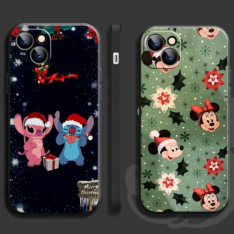 

Mickey Stitch Merry Christmas For iPhone 14 13 12 Pro Max Mini 11 Pro X XR XS Max SE 7 8 Plus Phone Case Liquid Silicon Cover