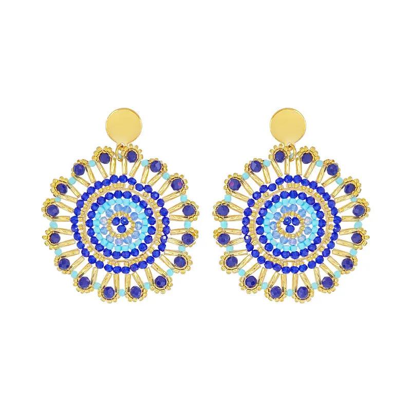 Серьги из рисовых бусин Кристалл Подсолнух Округлость Оригинальность Ручное