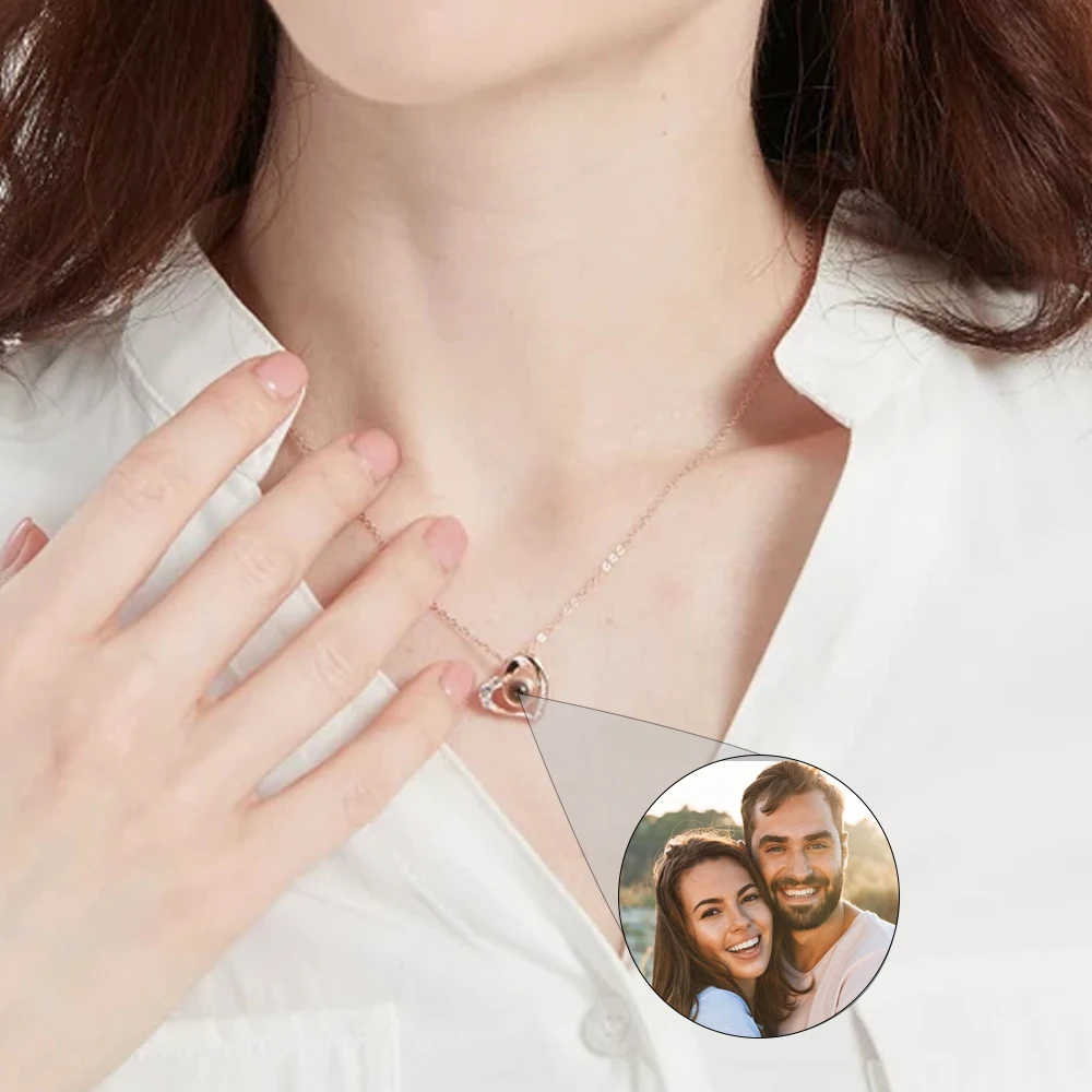 Custom Projection Necklace Personalized Picture Heart Pendant  Memorial Photo Bridesmaid Jewelry Trendy Best Valentine's Gift