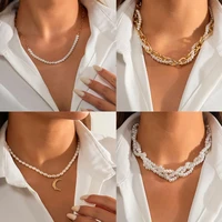 women necklace faux pearls moon pendant jewelry bright luster elegant clavicle chain jewelry gifts