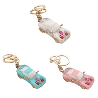 resin car shape keychain crystal rhinestone keyring bag pendant ornaments purse handbag charm for women girls room decor