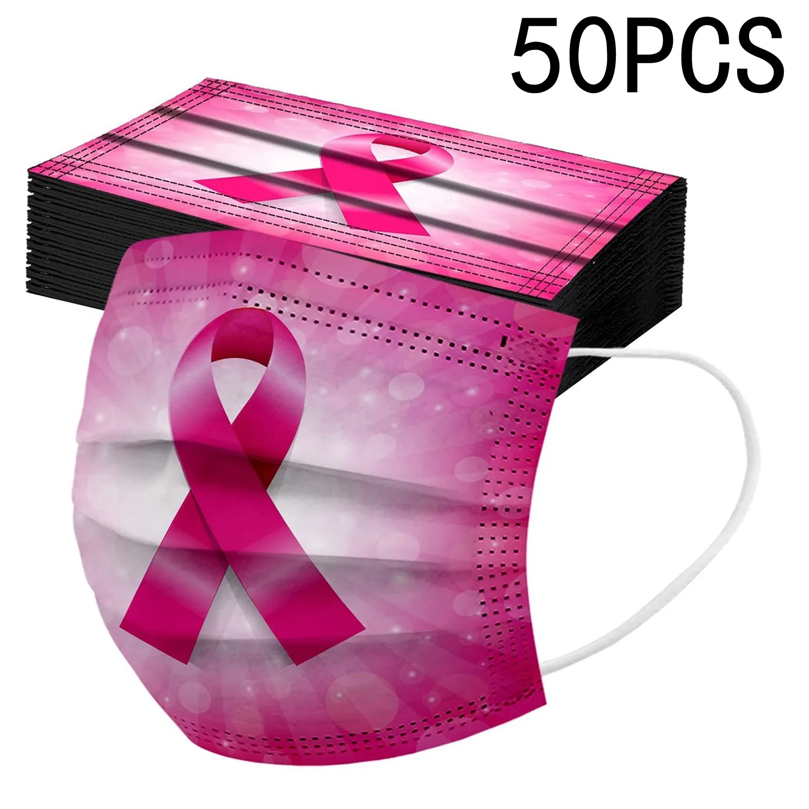 

Маска унисекс для взрослых, одноразовая 3-слойная дышащая маска для косплея при раке груди, с розовой лентой, для Хэллоуина