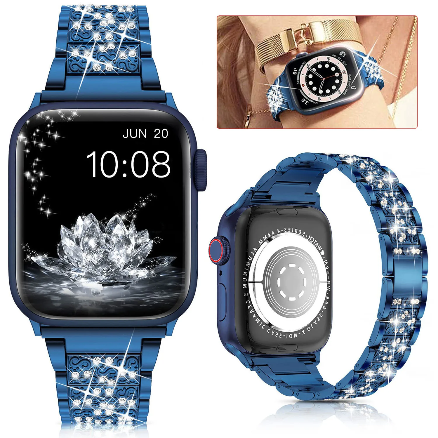 

Women Diamond Strap Case For Apple Watch Series 7 SE 6 5 4 3 2 Metal Bracelet iWatch Band 44mm 40mm 42mm 38mm 45mm 41mm