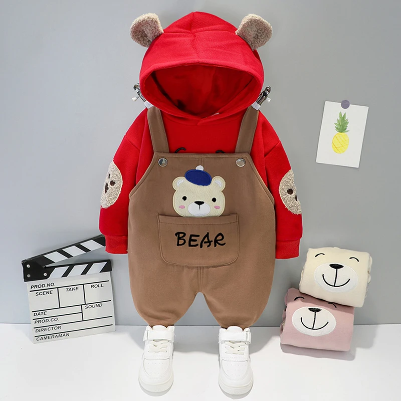 

New Spring Autumn Baby Kids Clothes Cute Bear Fashion Boys Tracksuit Suit Winter Thicken Warm 2Pcs Outfit Children Clothing Sets