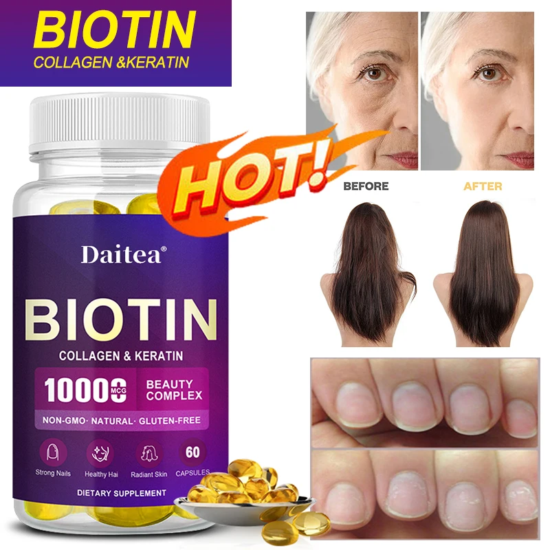 

Daitea Biotin Capsules with Collagen and Keratin for Hair, Skin and Nail Care, Support Growth and Metabolism for Women and Men