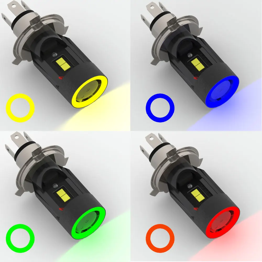 

1xLED H4 12/24V 6000K Five Color Angel Eye Car Headlight Hi-low Bulb HS1 P43T Scooter Lamp Colourful High-quality Auto Light