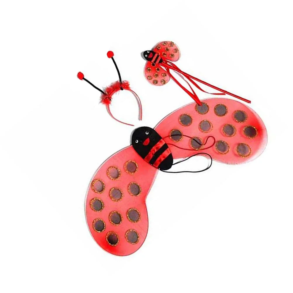 

3pcs Children Costume Suit Cartoon Ladybug Shape Performance Props Headband Hand Stick Wing for Party