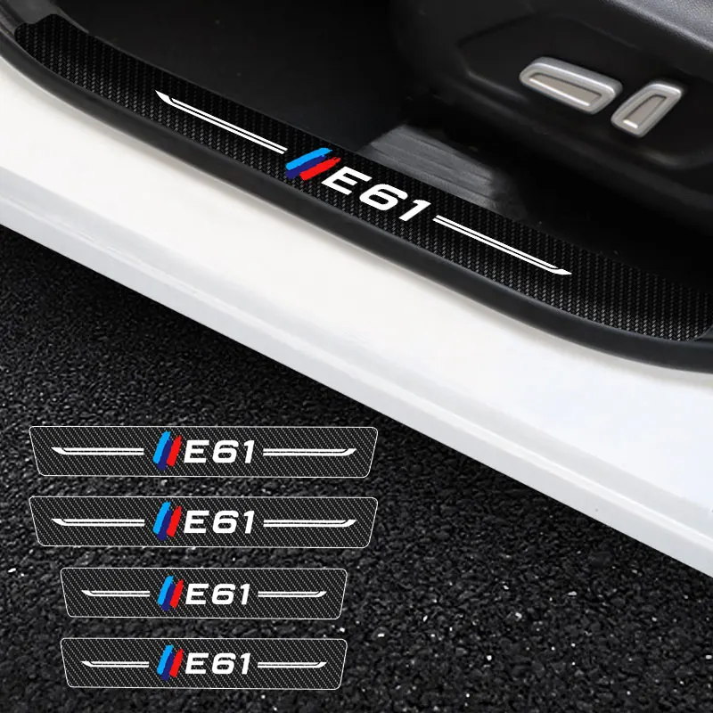 

4 Pieces Car Threshold For BMW E61 Logo Car Stickers Anti Scratch Door Sill Protector ​Protection Carbon Fiber Car Stylin
