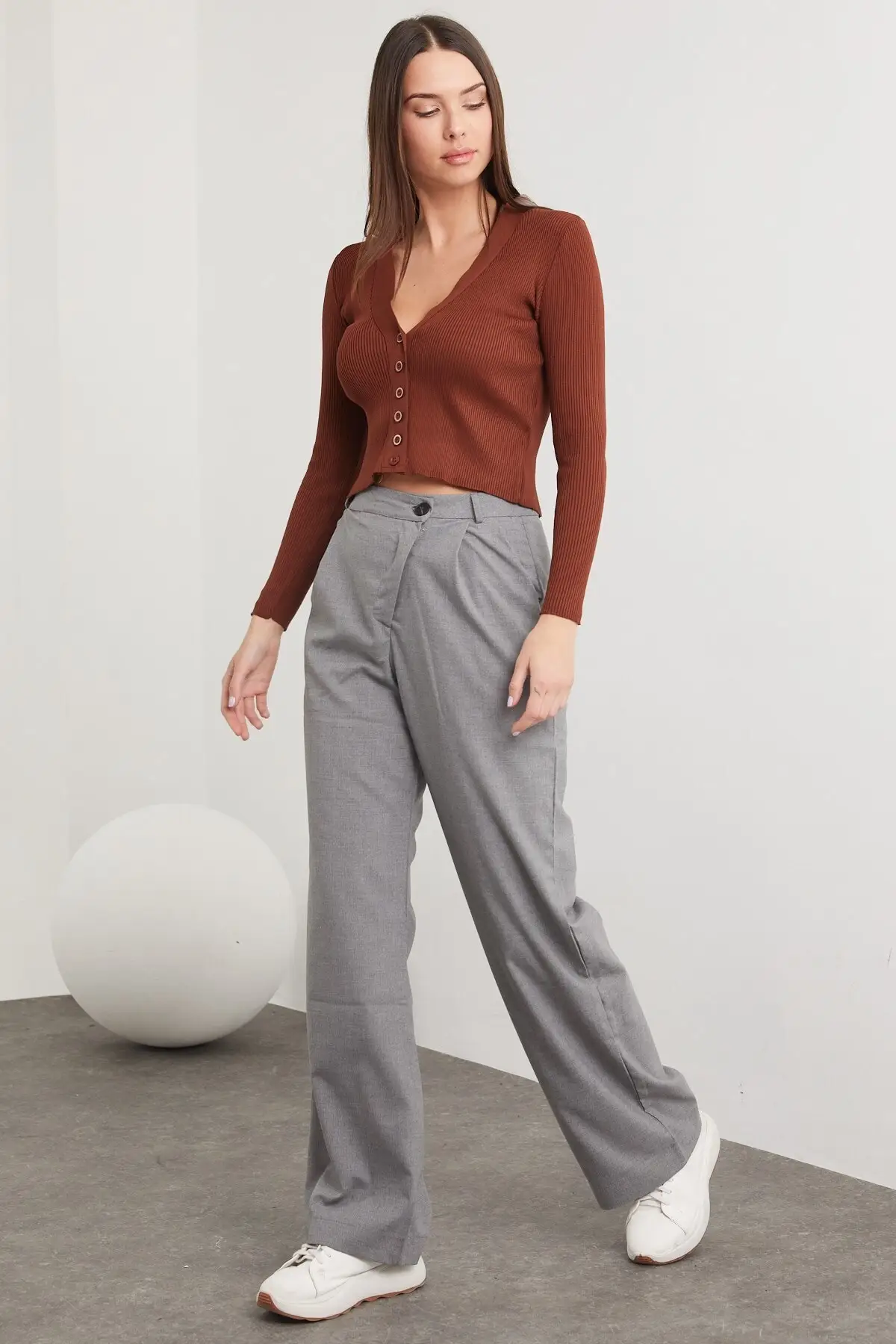 

Women's Cardigan sportswear Button Brown Crop Casual Knitted Quality Fashion Cardigan Sweaters Loose Sweater Jumper