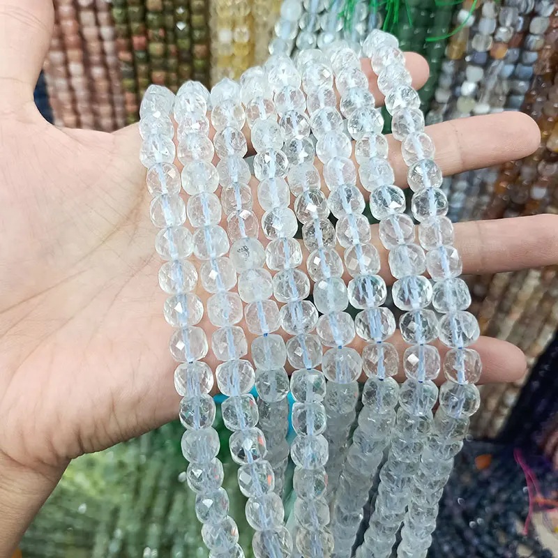 Натуральный 6 мм синий топаз граненый куб круглые свободные бусины для