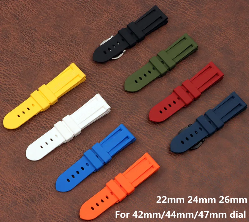 

22mm 24mm 26mm Black Blue Red Orange army green yellow watch band Silicone Rubber Watchband replace For Panerai Strap buckle