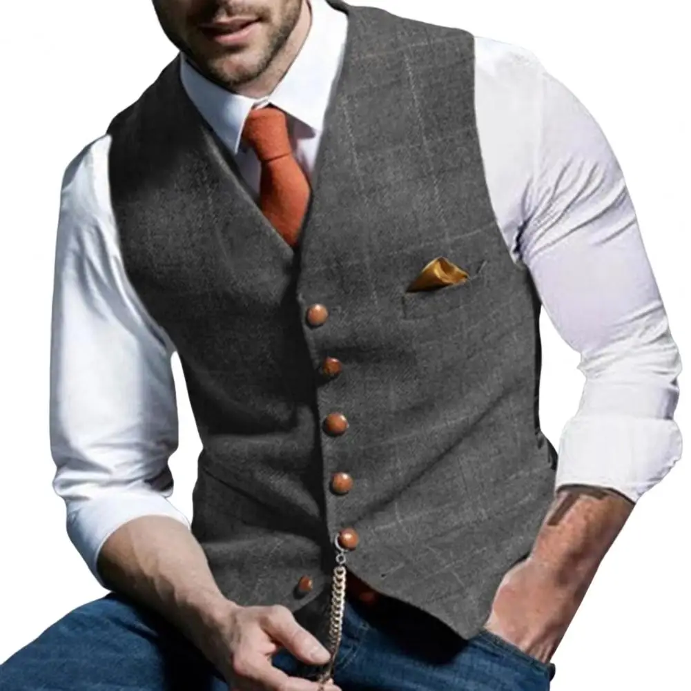 

Breathable Stylish Slim-fitting Single Breasted Vest Autumn Winter Men Vest Sleeveless Streetwear