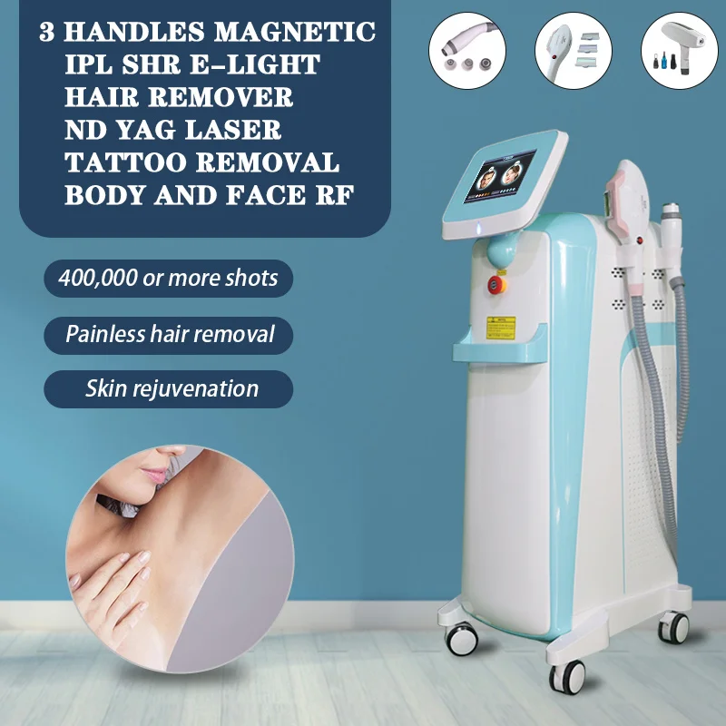 

Newest 3 in 1 Permanent Hair Removal Skin Rejuvenation Machine OPT RF Nd-Yag Laser E-light IPL SHR 360 Magneto Optical System