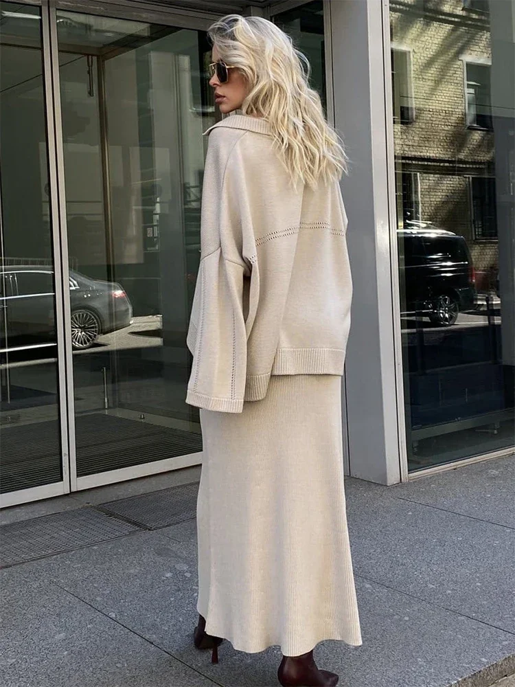 Вязаный свитер с v-образным вырезом и юбкой модный свободный комплект из 2