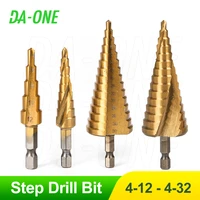 conical step drill bit set 3 124 124 204 224 32 mm hss titanium stage metal drills bits woodwork drilling for power tool kit