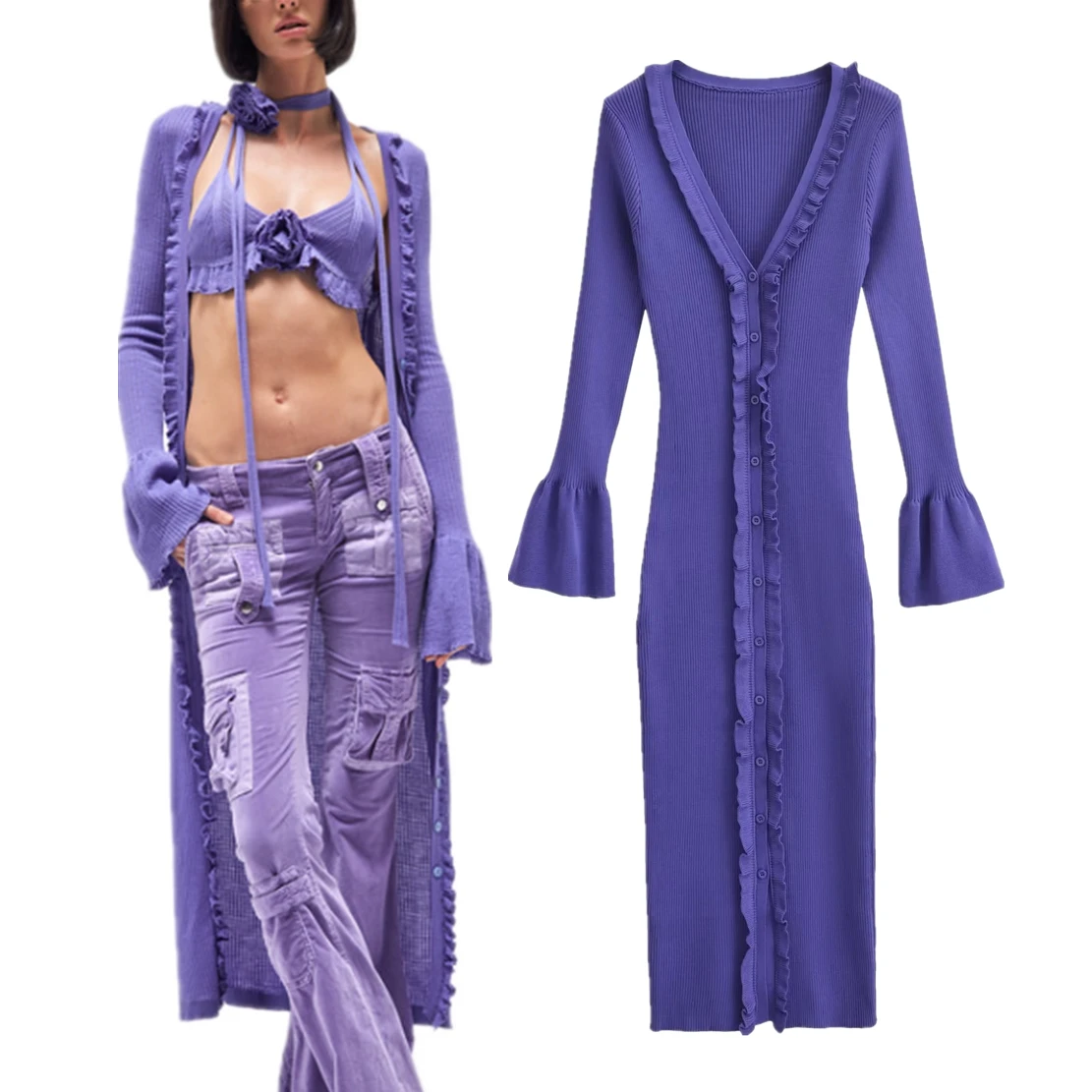 

Женский однобортный тренчкот Maxdutti, трикотажный длинный тренчкот с длинными рукавами и кружевом