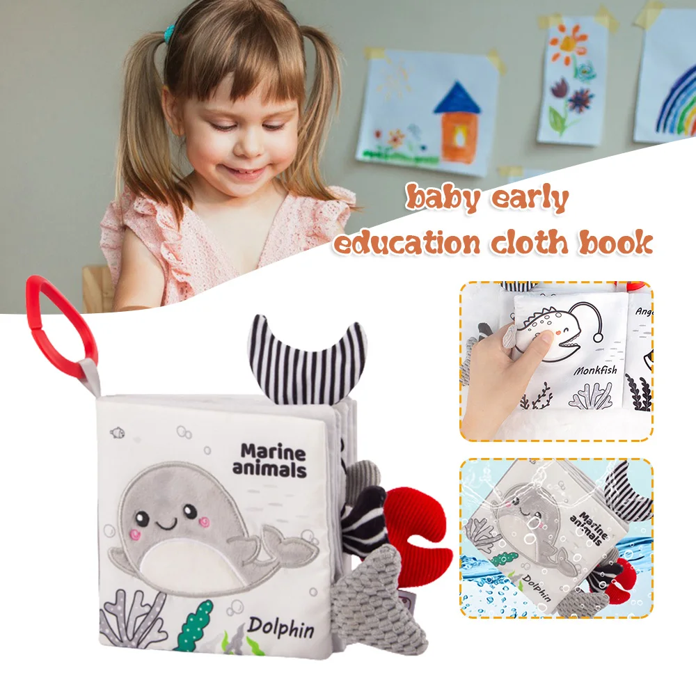 

Squeaky Soft Books for Babies 3D Animal's Tail Early Education Fabric Cloth Toys Early Development Black White Red YH-17