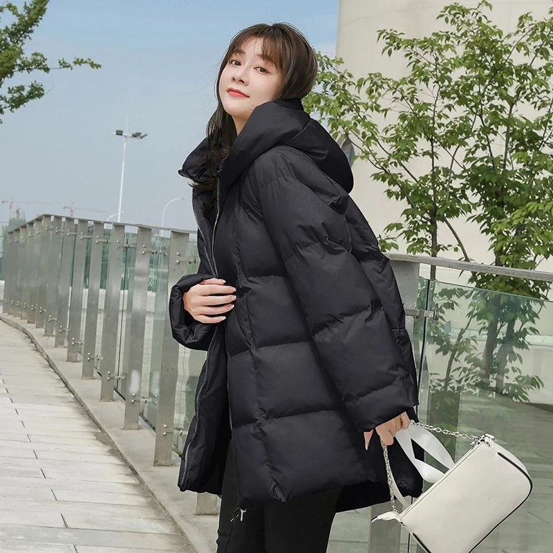 New Down Cotton Parka Winter Jackets Women White Zipper 2022 Korean Loose Hooded Bubble Coats Female Simple Basic Outwear