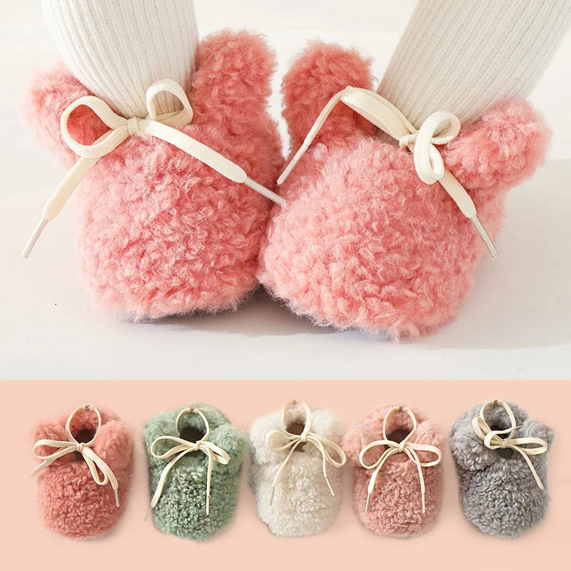 

Милые Нескользящие домашние тапочки с кроликом, носки, новинка 2023, зимняя утепленная кашемировая теплая термообувь для малышей, новорожденных