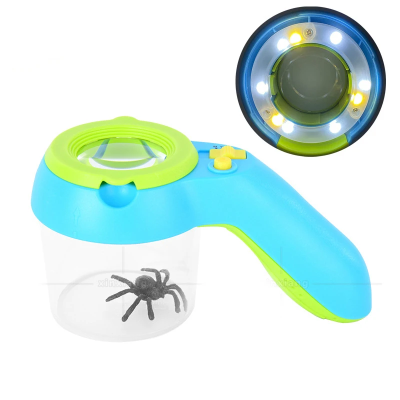 

8x LED Illuminated Hand Held Child Student Insect Observer with Scale Measurement Plant Cold Warm Light Toy Magnifying Glass