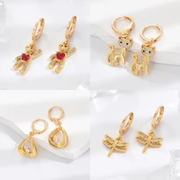 popular 2022 new fashion cute gold ear buckle circle pendant earrings with diamonds