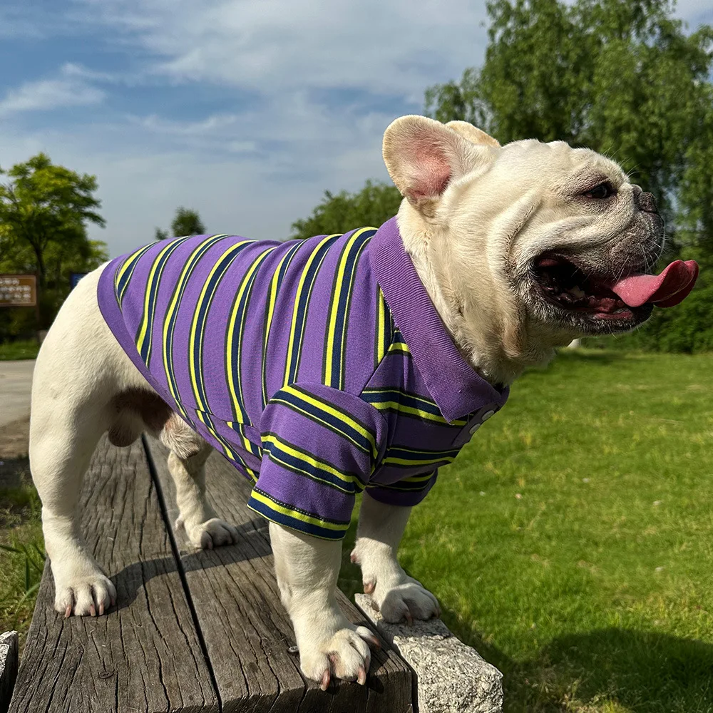 

Одежда для собак рубашки поло рубашка Весна Осень дышащая полосатая футболка для домашних животных Костюм для собаки мягкий пуловер костюм для собаки щенка фиолетовый