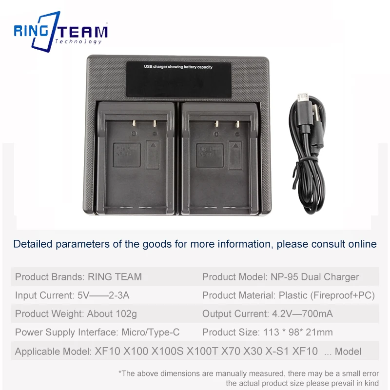 Внешний аккумулятор с ЖК-дисплеем и двойным USB-зарядным устройством NP95 для Fujifilm