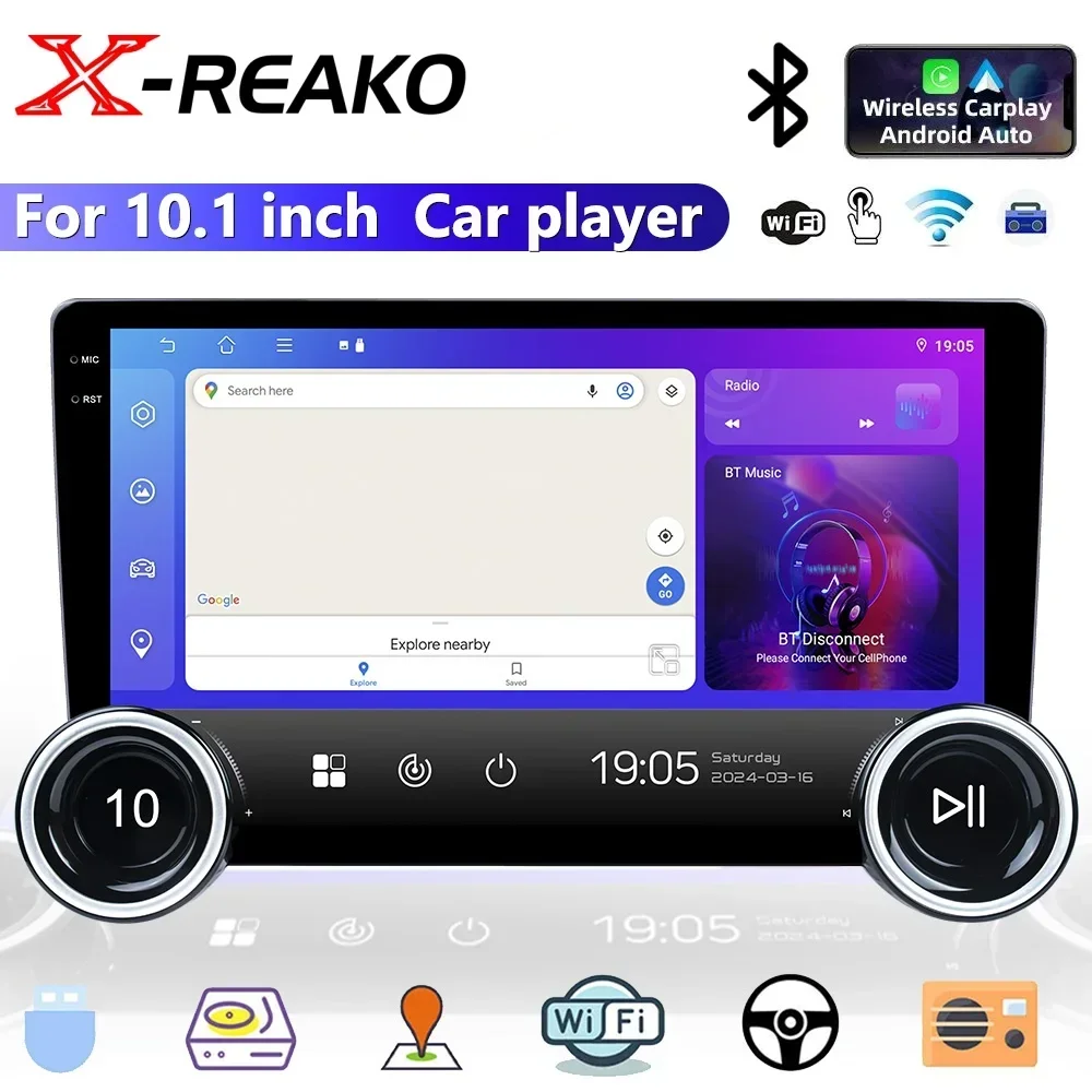 Фото Универсальный мультимедийный плеер на Android, 10,1 дюймов, FM, QLED, Carplay, SWC, GPS, Функция разделения экрана, охлаждающий вентилятор №1
