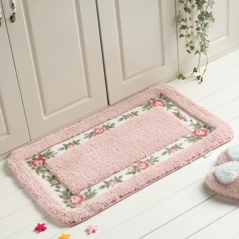 

Pastoral Style Square Bath Mats For Bathroom Kitchen Carpets Soft Anti-Slip Doormat Shower Room Toilet Rugs Floor Mat Home Decor