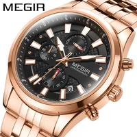 megir rose gold mens watches top brand luxury sport watch stainless steel waterproof quartz watch for men fashion chronograph