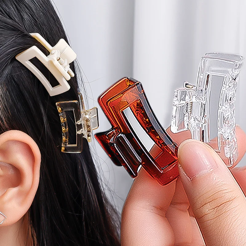 

Korean Mini Small Square Hairpin Hair Claw Women Back Head Hair Claws Retro Grip Clip Side Bangs Plastic Grip Clips New Headwear