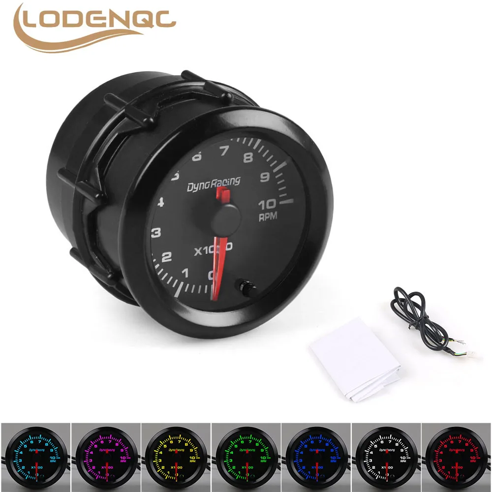 

Lodenqc 7 Colors 2" 52mm LED Car Auto Tachometer 0-10000 RPM Gauge with High Speed Stepper Motor RPM meter Car Meter LC101486