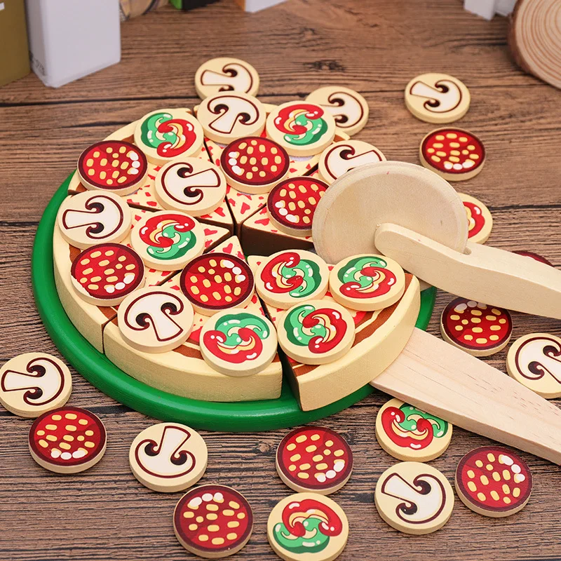 

Wooden Simulation Pizza Toy Children's Pretend Play Educational Hands-on Cutting Fruit Cake Pizza Play Home Kitchen Toys