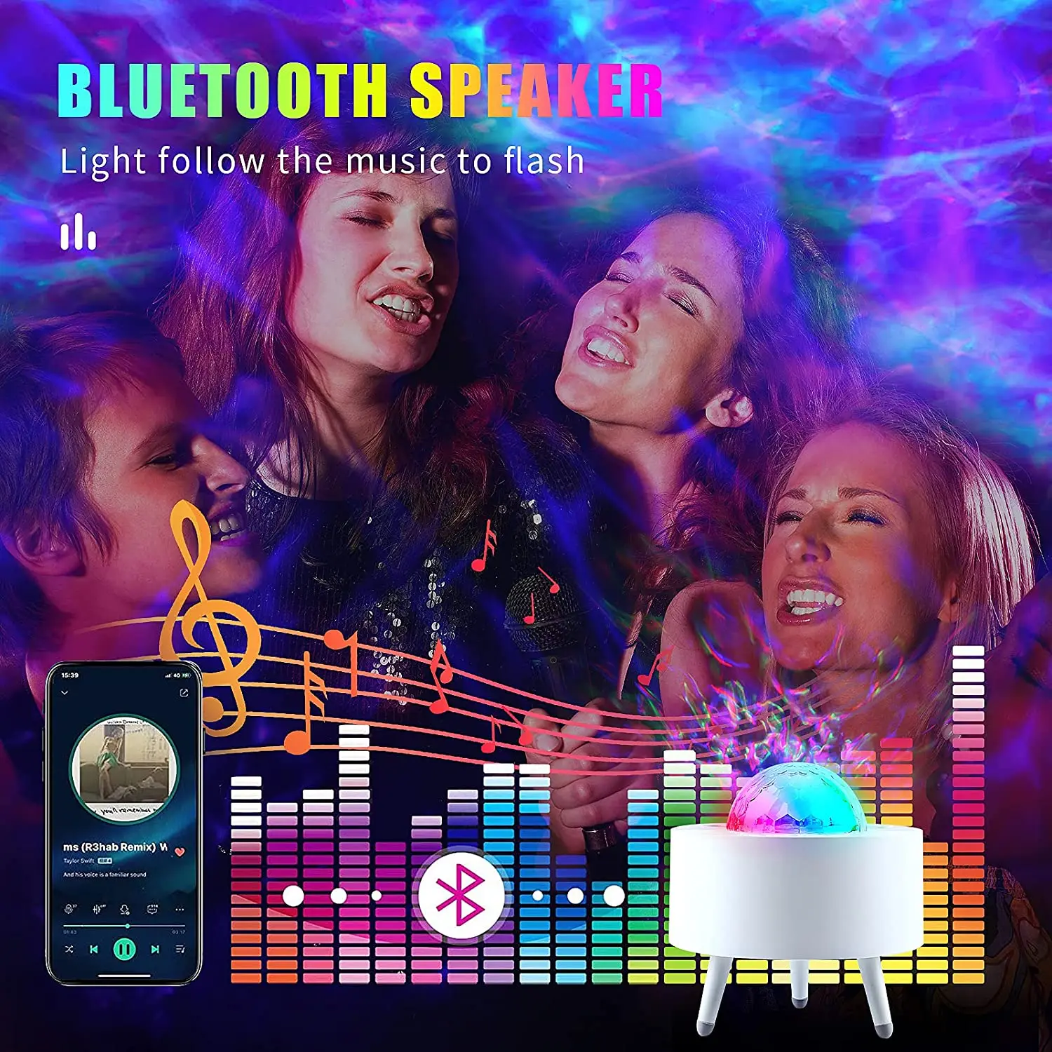 Светодиодный проектор галактики "LED Planet" с лазерным ночным светом, океанскими волнами, звездными лампами, декором для спальни, Bluetooth-динамиком, подарок на Рождество.