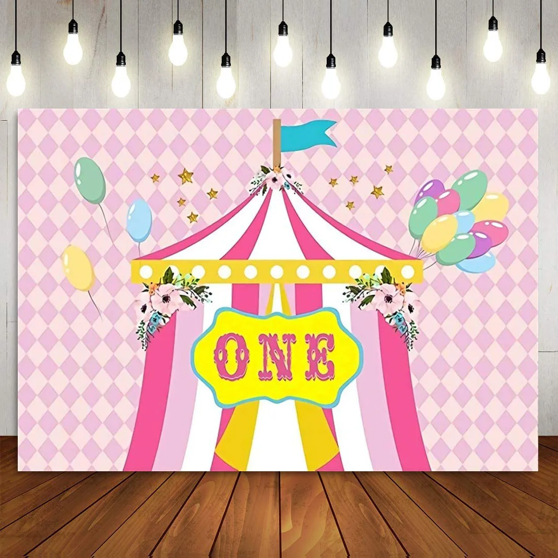 

Circus Tent 1st Birthday Backdrop Pink White Striped Tent Background for Photography Baby Boy Girl One Year Old First Bday