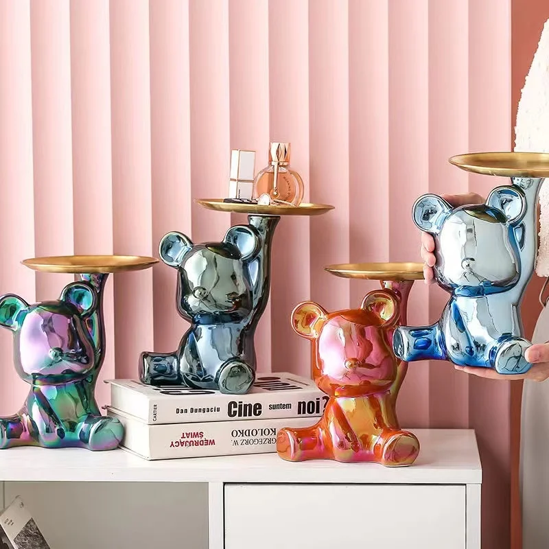 

Colours Figurine Bear Nordic Decorative Porch Key Storage Box Decoration Living Room Home Decor Accessories Modern