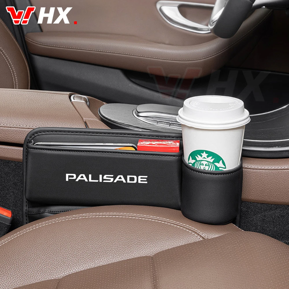 

PU Leather Car Seat Gap Storage Box Multifunctional Organizer Phone Bottle Cups Holder Catcher For Hyundai PALISADE Getz Kona