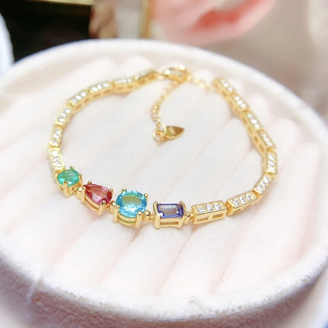

Sterling Silver 925 Emerald Apatite Opal Garnet high clarity women's bracelet Free Shipping Jewelry Certified boutique