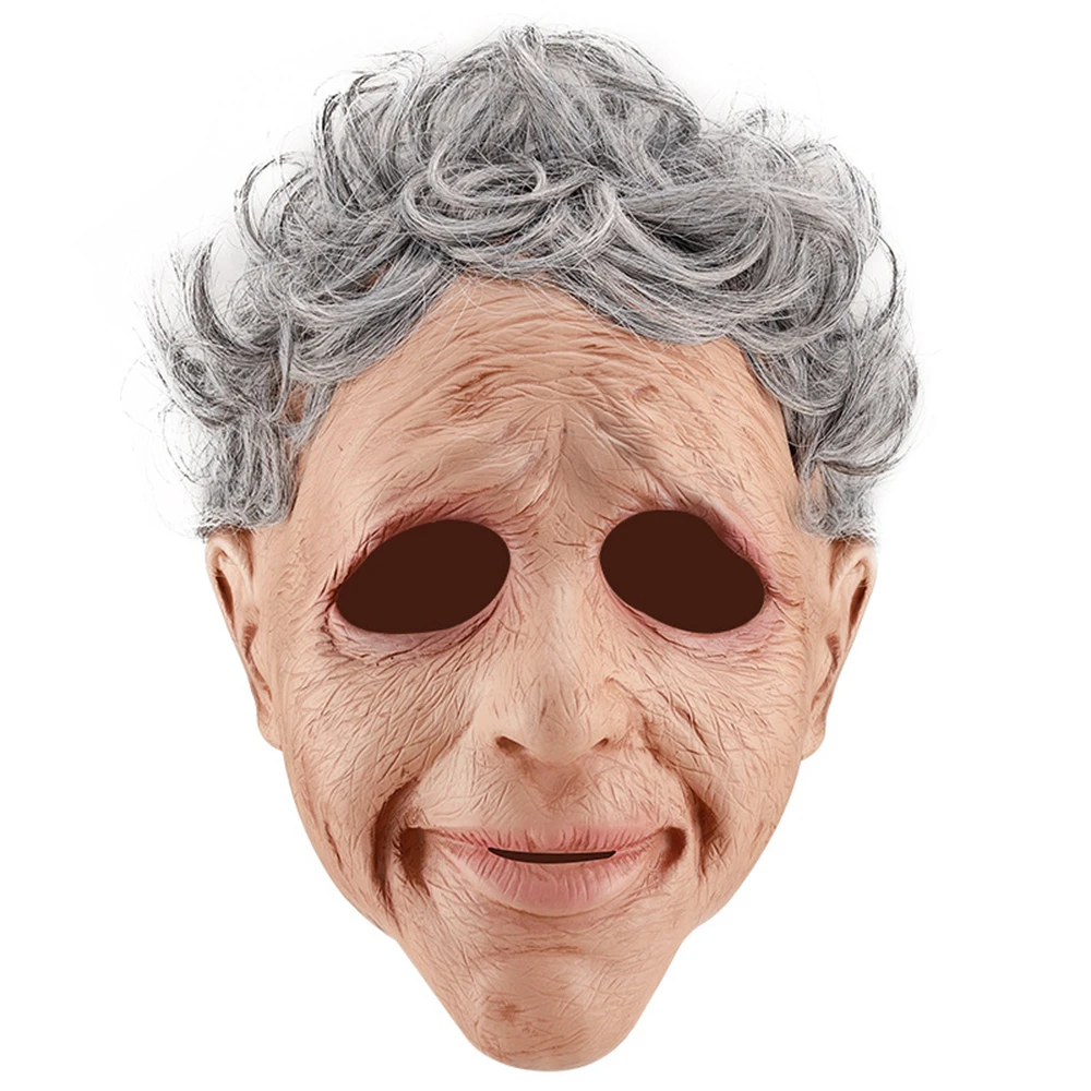 

Old Man Mask Realistic Halloween Latex Human Wrinkle Face Mask Scary Gray-Haired Old Man Cosplay Props