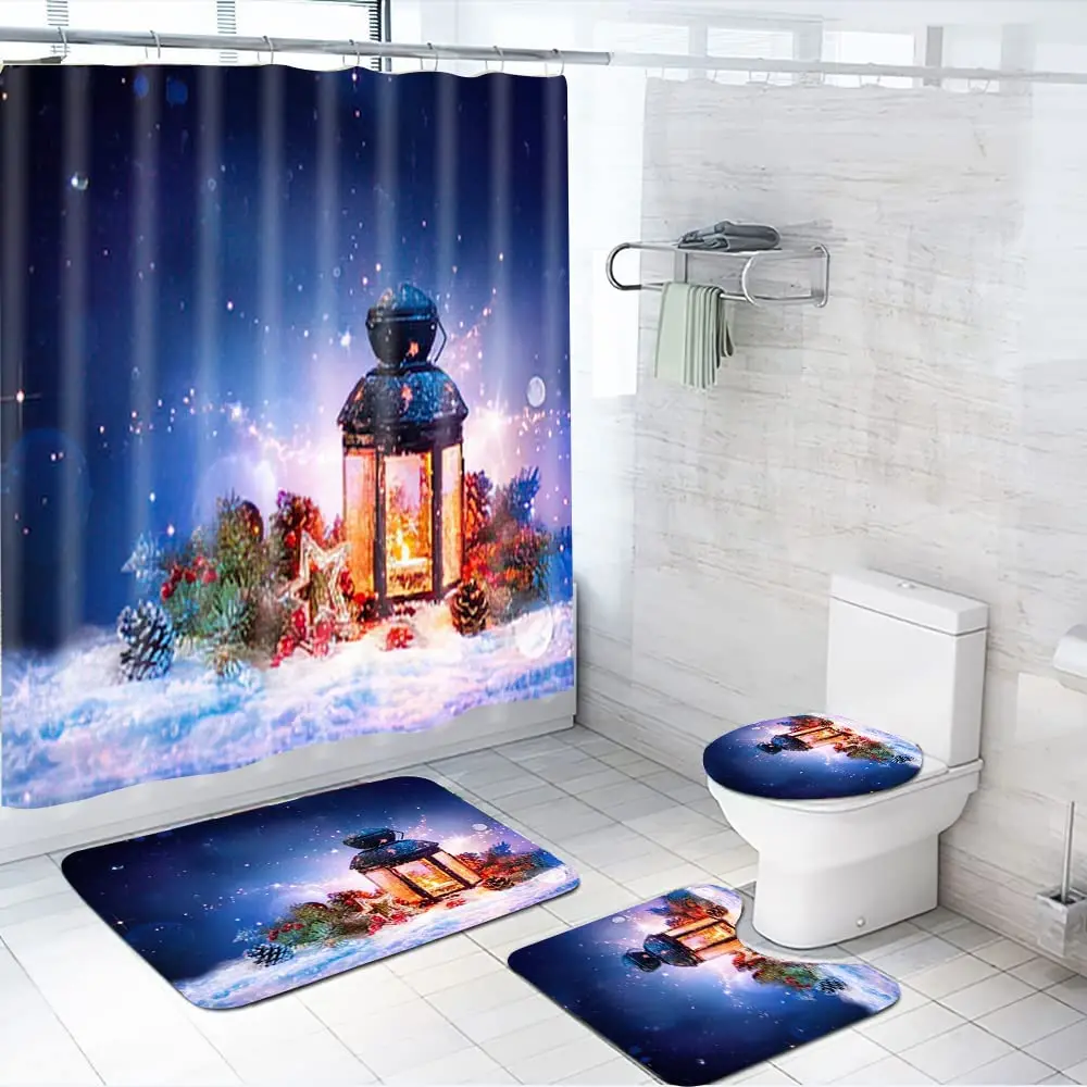 

Набор занавесок для душа Magic Lights с рождественским принтом, ковер, крышка для туалета, коврик для ванной, наволочка, занавеска для ванной, быто...