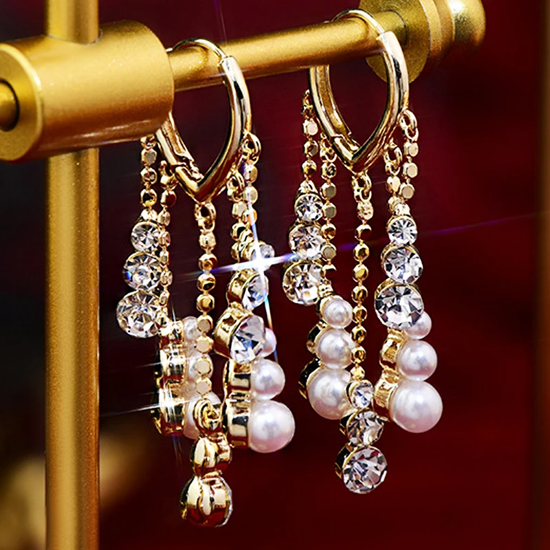

Luxury Temperament Peral Tassel Temperament Earrings Tiny Eleagant Heart Buckle Earring Exquisite Accessores Jewelry Earring