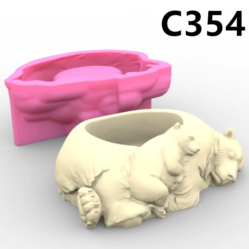 

C354 Bear Mother and Son Vase Flower Pot Pen Holder Silicone Mold Gypsum form Scented Stone Ornaments Homemade Handicraft