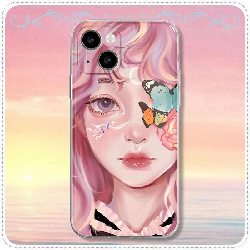 

Butterfly Floral Beautiful Girl Phone Case For iphone 11 12 13 Mini Pro Max XS X XR 7 8 5 6 6S plus Soft Shockproof Cases Cover