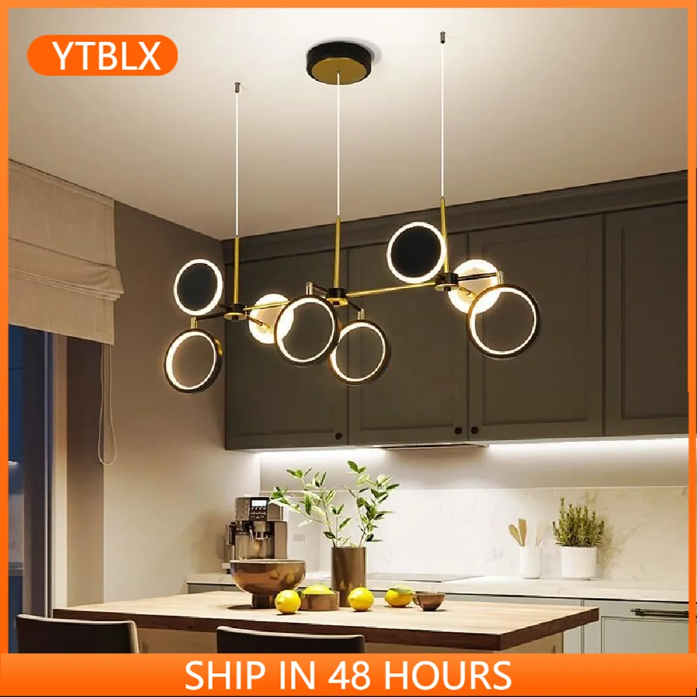 

LED Chandelier Black Or Gold Living Dining Room Modern Nordic Simple Pendant Lamp Coffee Shop Bar Restaurant Long Hanging Light