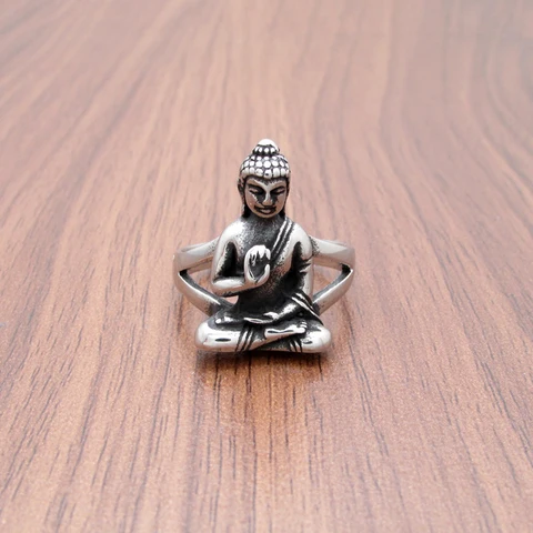 Бесплатная доставка, Классическая буддистская статуя Будды из нержавеющей стали 316L, металлическое кольцо, ювелирные изделия амулет