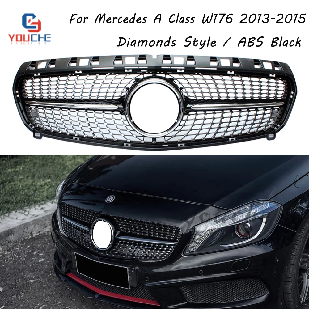 

Black Diamonds Grille with Star Emblem For Mercedes A Class W176 2013 - 2015 A160 A180 A200 A250 A45 AMG Grill Grid Mesh