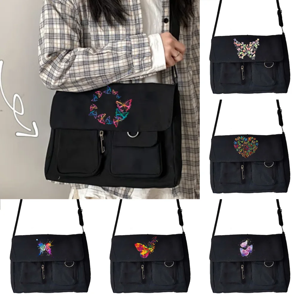 

Crossbody Shoulder Bag Fashion Women Shopping Organizer Youth Casual Wild Canvas Messenger Bags Butterfly Print Postman Packet