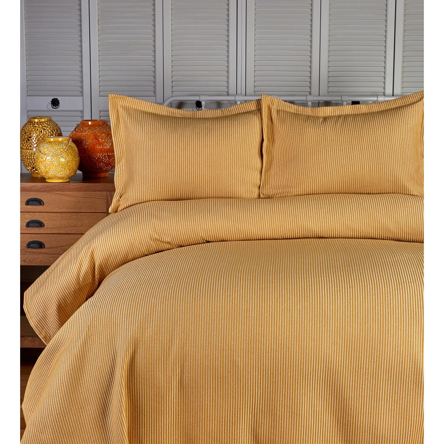 

Karaca Home Lexus Mustard Double Bed Cover Set Pillow Sheath Striped Stylish Design Home Textile Durable Quality Fabric