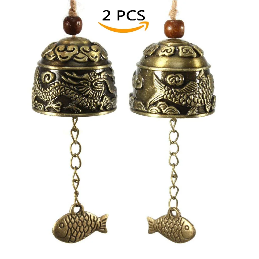 

2pcs Vintage Feng Shui Bell Chinese Lucky Bell Hanging Wind Chime Home Garden Car Interiors,Charm for Wealth Safe Success Ward