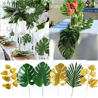 5pcs artificial gold green turtle leaf scattered tail leaf fake silk plant for wedding birthday party home decor palm leaves